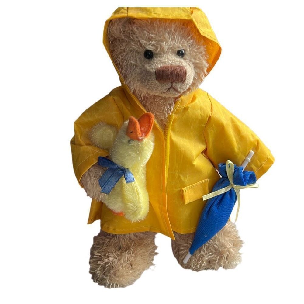 Vintage Terry’s Village Omaha Nebraska plush Teddy in rain Duck umbrella